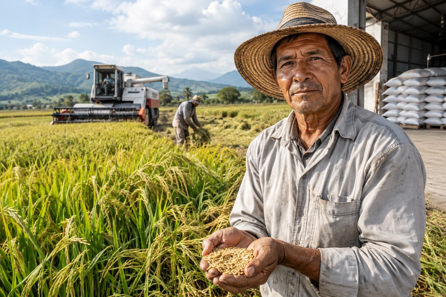 Campesino colombiano en un cultivo de arroz, ante la competencia de las importaciones de Estados Unidos